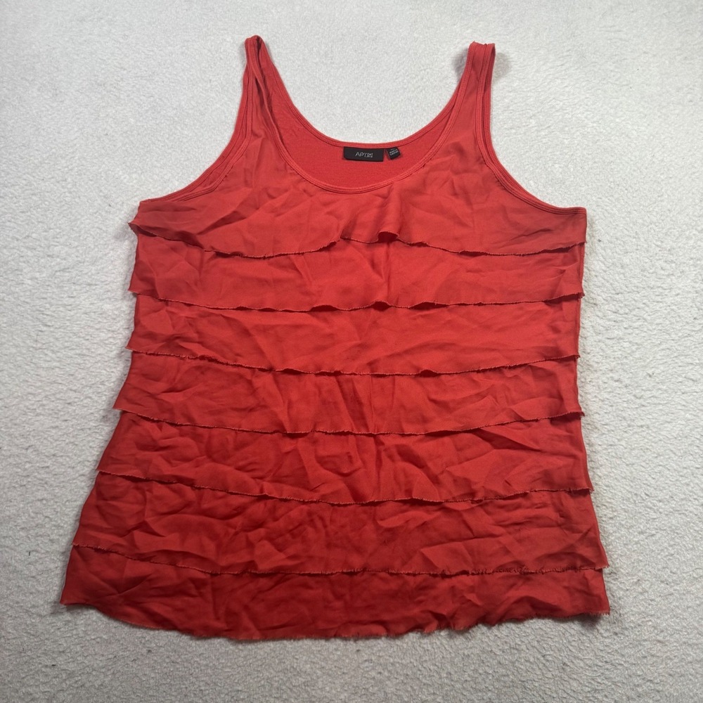 Apt. 9 Tank Top Womens XL Red Good Tiered Ruffle Front Scoop Neck Stretch